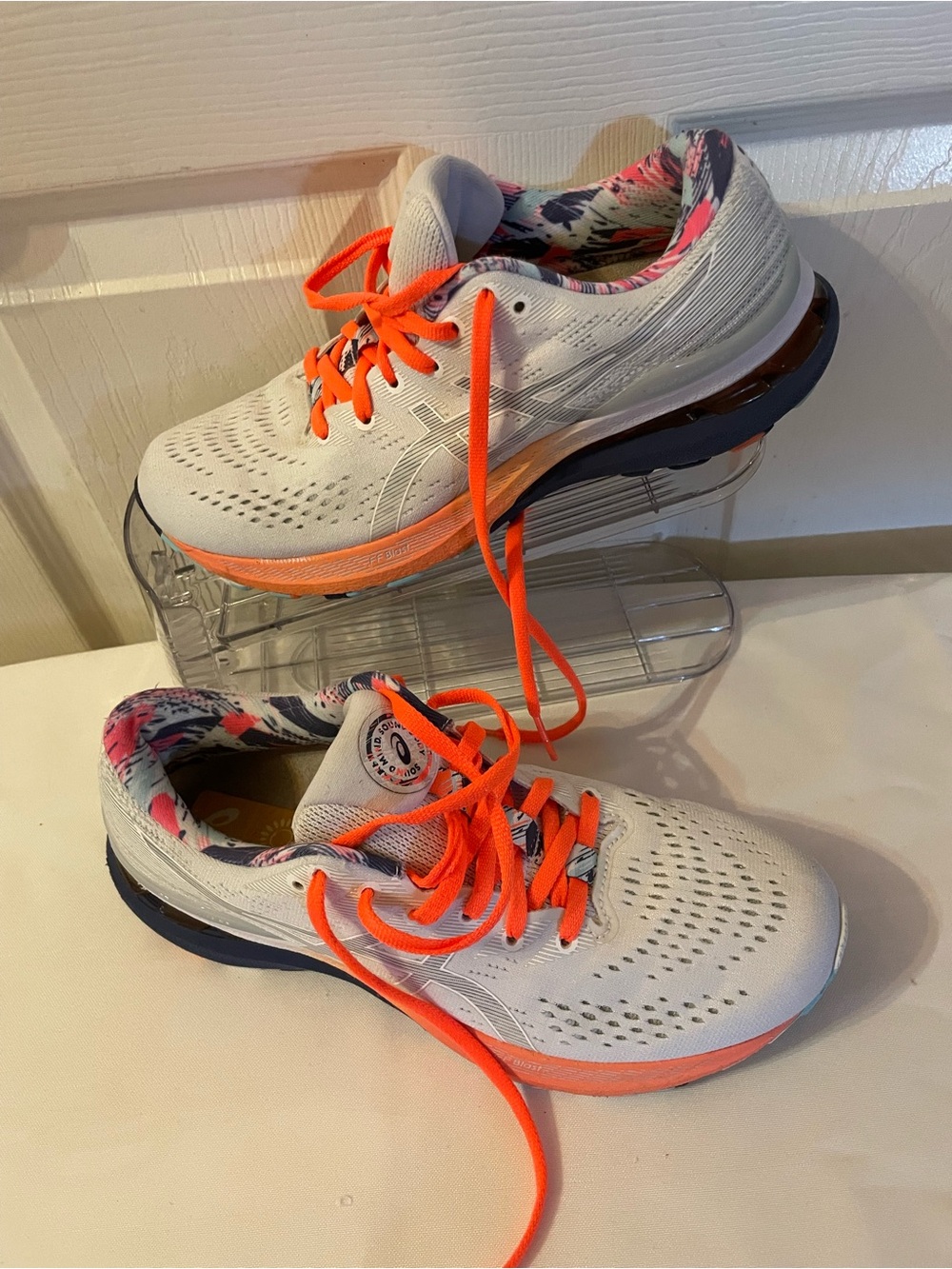 White Athletic Sneakers with Neon Orange Accents ASICS for women’s